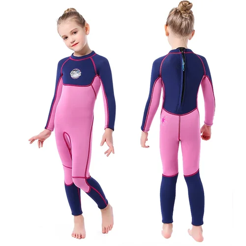 Traje de neopreno de 3MM para niñas, traje de buceo grueso a prueba de frío, ropa a prueba de sol, conjunto de una pieza para niños, traje de baño para surf y snorkel