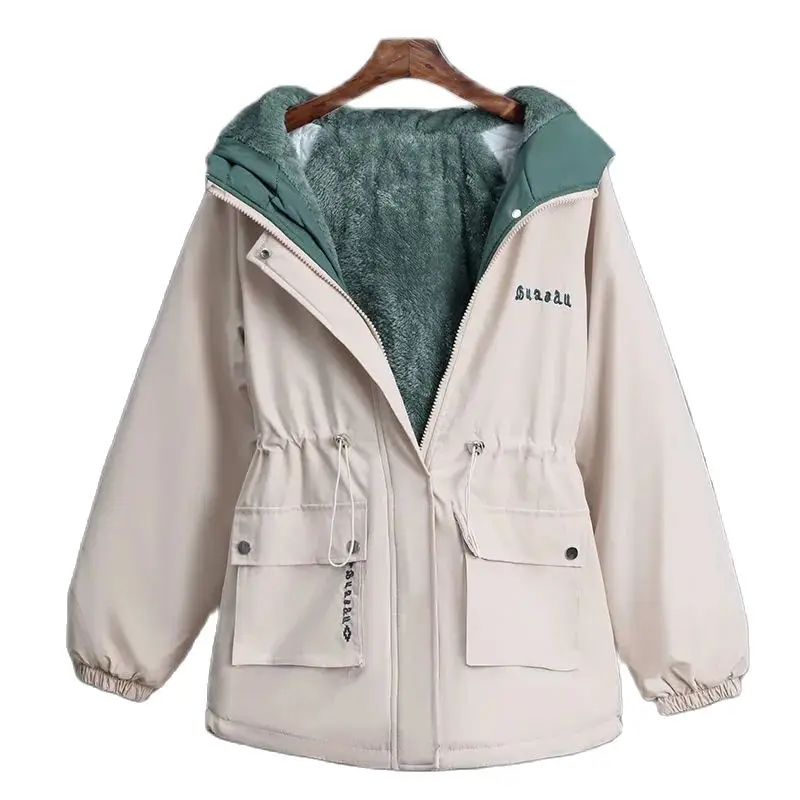 New All-match Short Plus Velvet Thickened Warm Comfortable Windbreaker Women Leisure Hooded Zipper Korean Ladies Coat