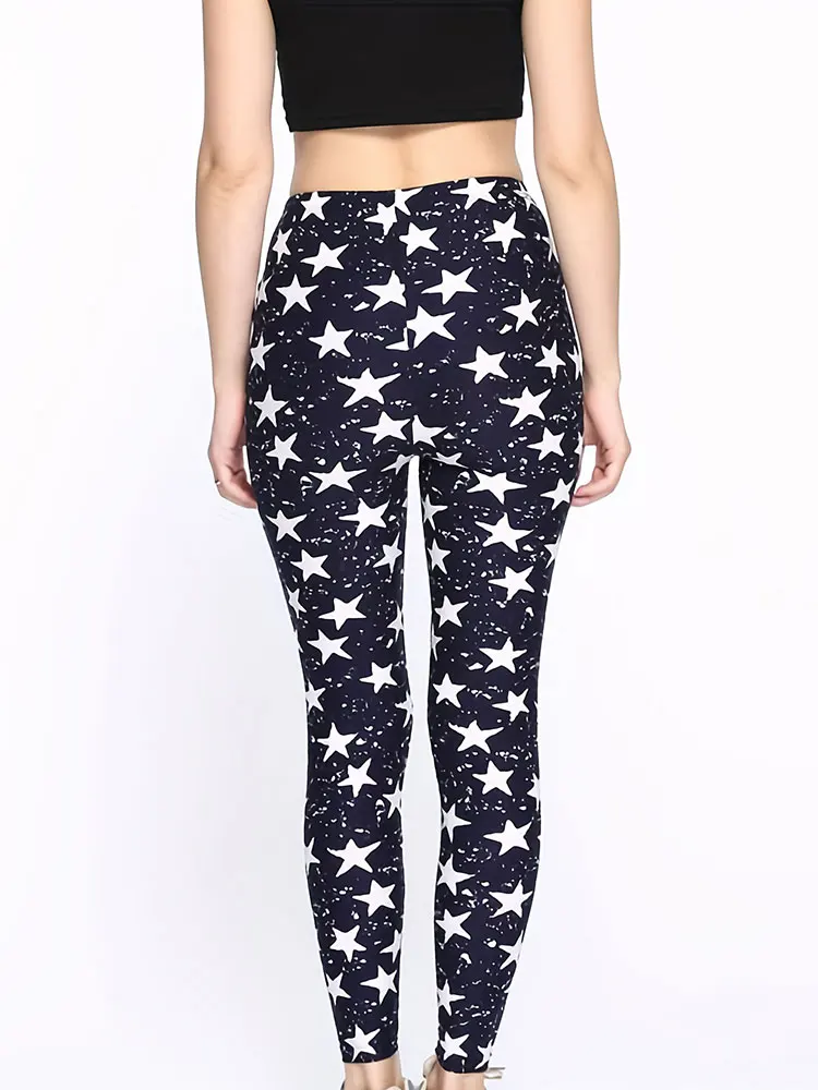 Spring and Autumn milk silk elastic leggings with star shaped print trend suitable for women to wear outside