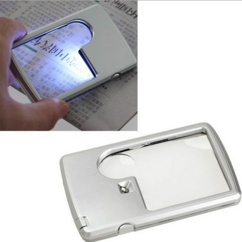 Credit Card Led Magnifier Loupe with Light Leather Case Magnifying Glass Ultra-Thin Portable Square with LED Light Reading Tools