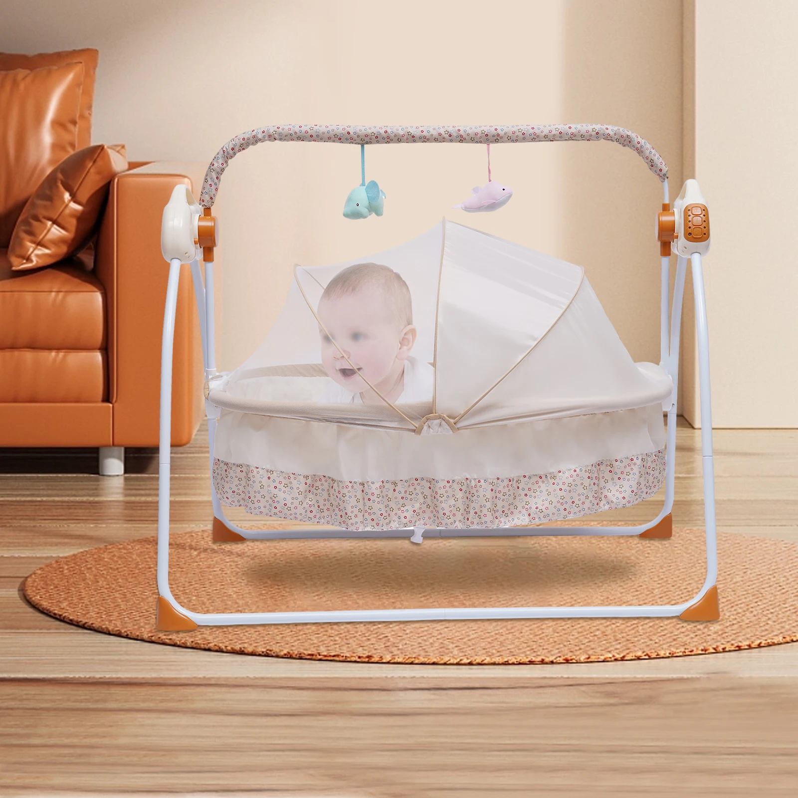 Elektrische Babybedje Wieg Bluetooth & USB Opvouwbare Auto-Swing Schommelstoel Wieg Slaapbed Baby U-vormig Kussen/net/Speelgoedrek