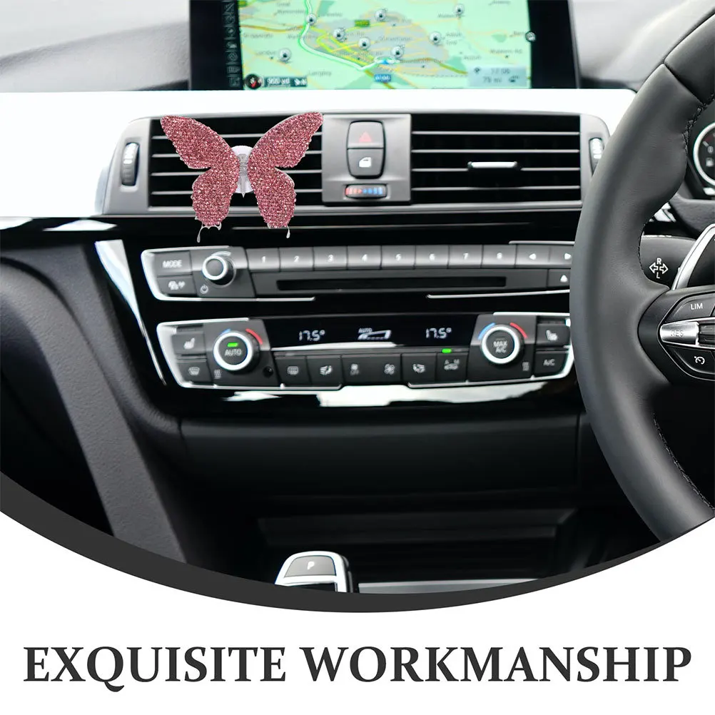 

2pcs Air Vent Perfume Clip Diamond Rhinestone Butterfly Aroma Diffuser Pink Dashboard Decor Car Fragrance Ornament Car Interior