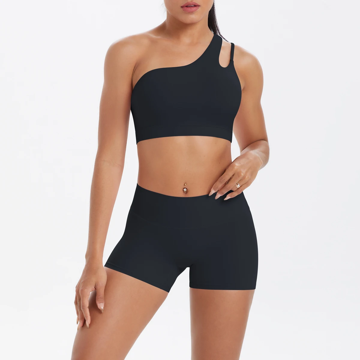Yoga Anzug Sport Set Gym Sport Crop Tops Einfarbig Nylon Yoga Bh Laufen Radfahren Sport Gym Workout Yoga Shorts – Detail 11