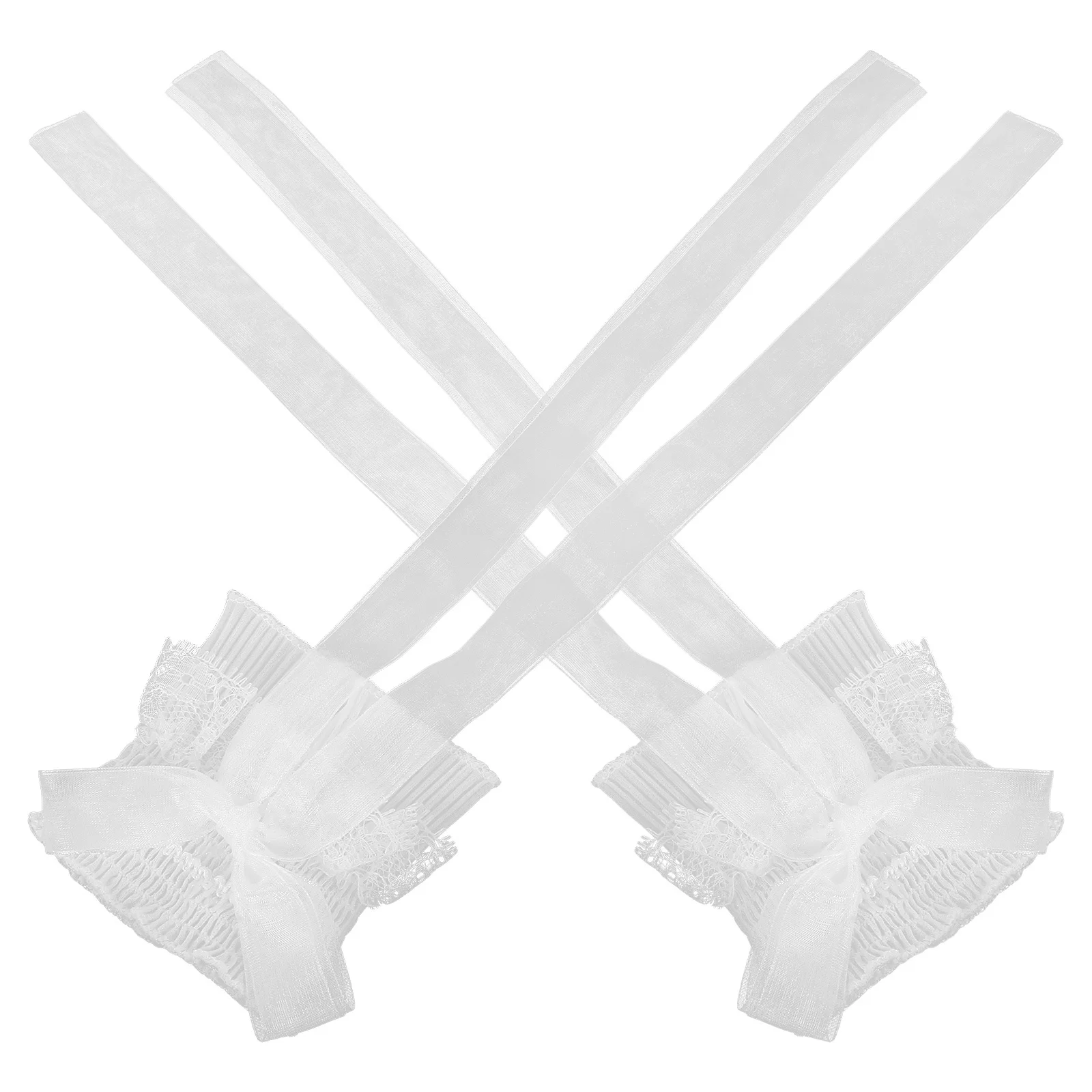 1 par lolita rendas braço punhos arco fita longa decorativa mangas do braço plissado punhos manga cosplay festa acessórios de palco