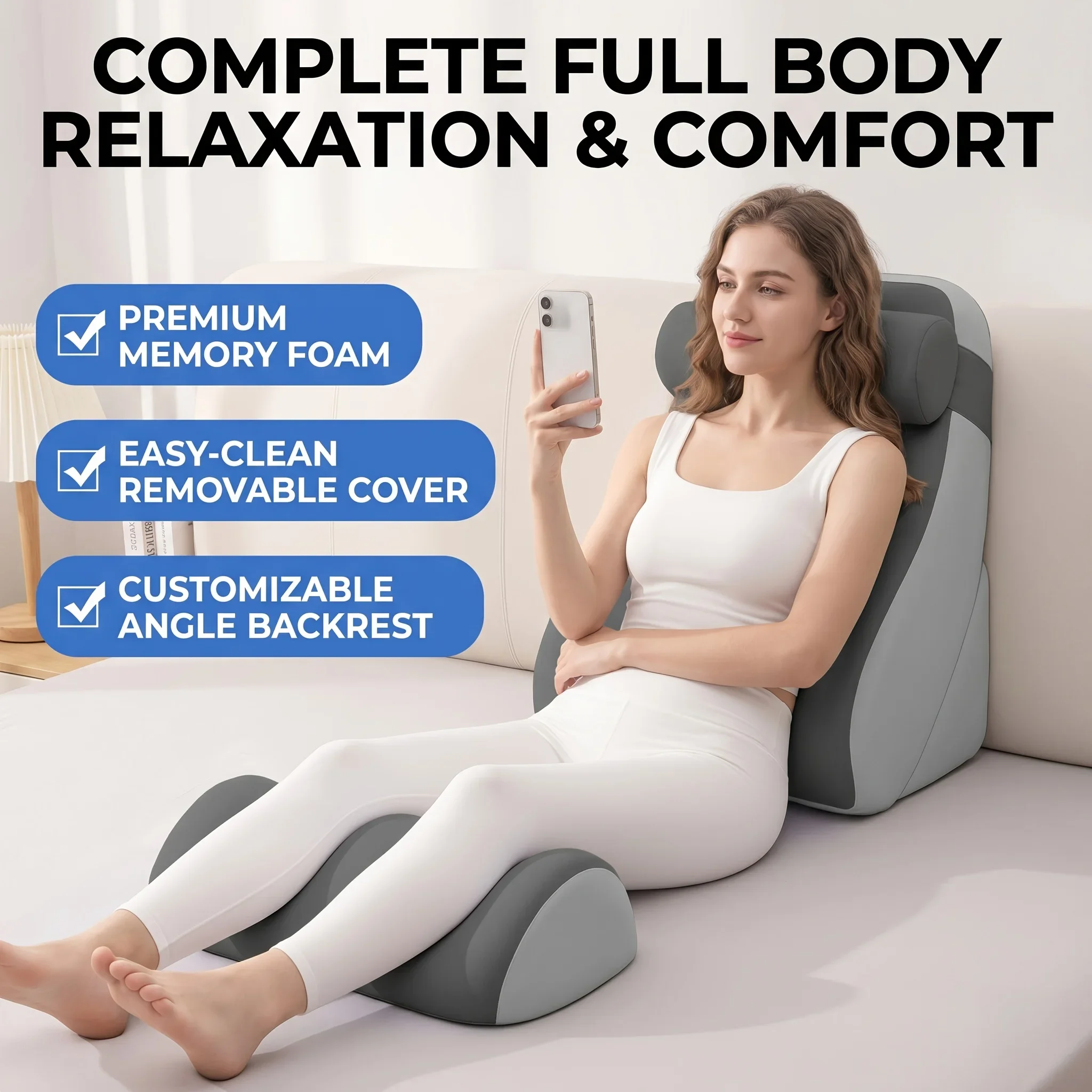 Adjustable Memory Foam Bed Wedge Pillow Set - Leg Elevation Pillow for Sleeping Reading Lounging, Multi-Angle Detachable Incline