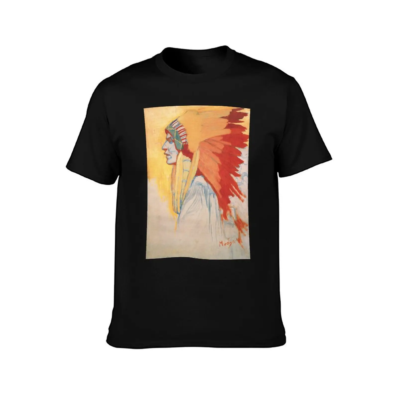 Alphonse Mucha - Sioux Indian - Study tempera on canvas / 1908 T-Shirt Summer Casual Cotton Tee Oversized Streetwear Tops