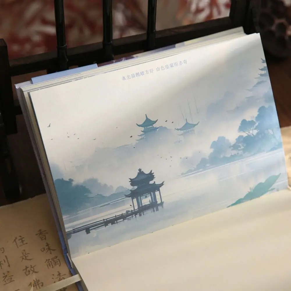 Hardcover Student Diary Notepad The Landscape Poetry Beautiful Illustration Notepad Classic Design Color Page Notebook Traveler