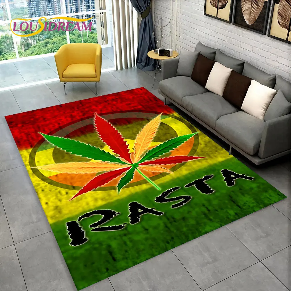 Reggae Music Jamaican Style Maple Leaf Area Rug,Carpet Rug for Living Room Bedroom Sofa Doormat Decor,Kitchen Non-slip Floor Mat