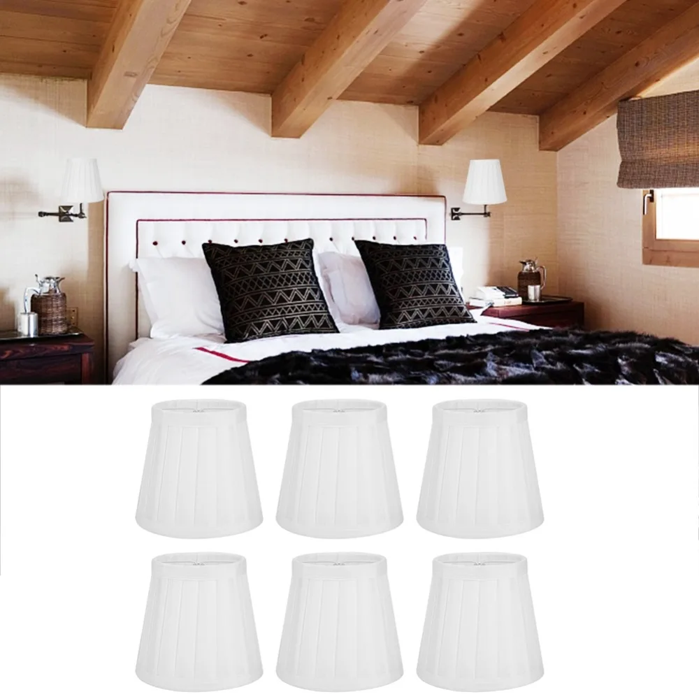 

6PCS Modern Fabric Small Replacement Lamp Covers Barrel Shape Clip On Chandelier Lampshade Pleated Lamp Shade Table Lamp