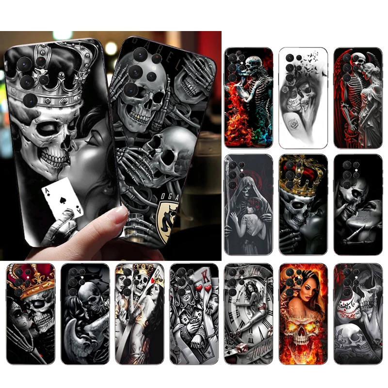 Skeleton Skull Woman Kiss Tattoo Phone Case For Samsung S25 S24 S23 S22 S21 S20 Ultra S20 S22 S21 S23 S20 FE S24 Plus