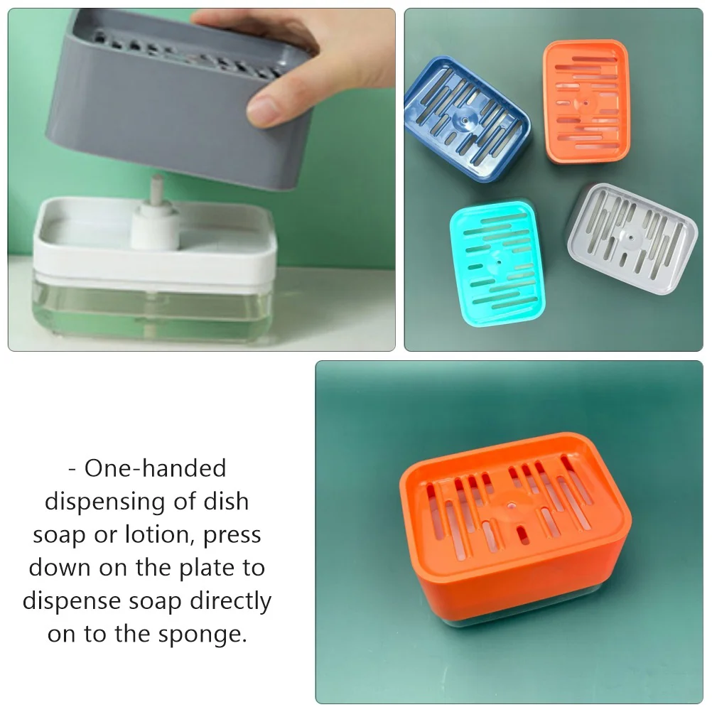 2 قطعة موزع مضخة الأطباق مع حامل الإسفنج يد واحدة الصحافة موزع الصابون السائل بالوعة المطبخ التوقف الصابون إعادة الملء فتح واسع #4