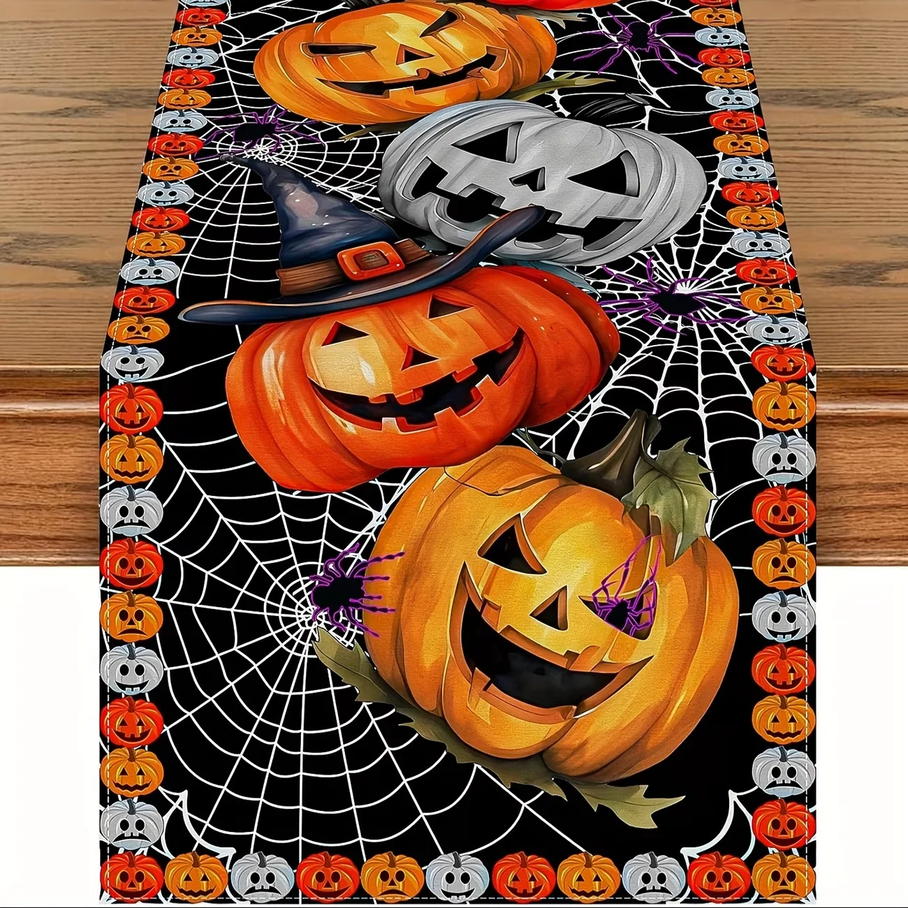 1pc Linen Polka Dot Pumpkin Ghost Table Runner Holiday Table Decoration Festive Home Decor Ornaments Home Party