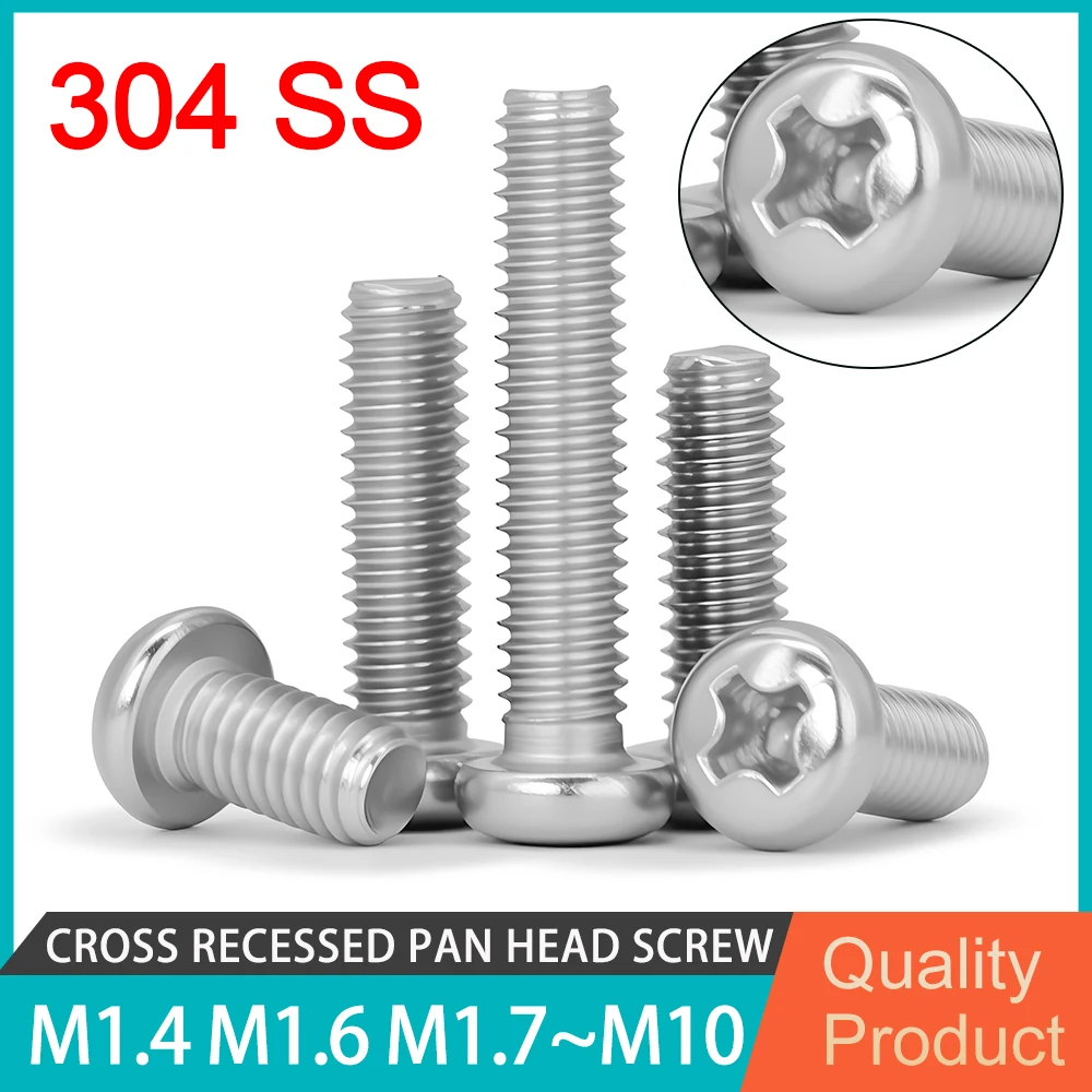 DIN7985 304 Stainless Steel Cross Recessed Pan Head Screw M1.4 M1.6 M1.7 M2 M2.5 M3 M3.5M4 M5 M6M8M10 Phillips Round Head Screws