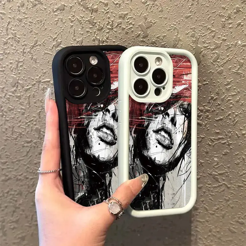 Fashion Sketch Girl Lmage Phone Case For iPhone 16 15 14 13 12 11 Pro Max XS XR X 7 8 Plus SE 2022 Shockproof Soft Bumper Covers