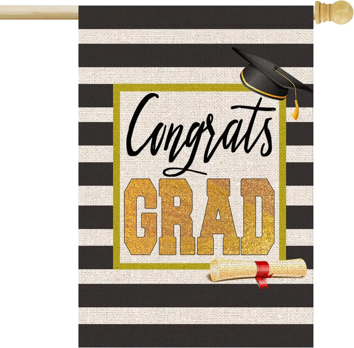 Congrats Grad House Flag 28x40 Inch Double Sided Outside Diploma Cap Stripes Large Burlap Flag, Class Of 2025 Graduation Cer yyi