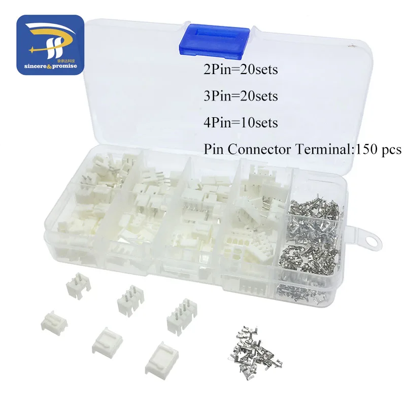 50 sets Kit in box 2p 3p 4 pin 2.54mm Pitch Terminal / Housing / Pin Header Connector Wire Connectors Adaptor XH2P Kits