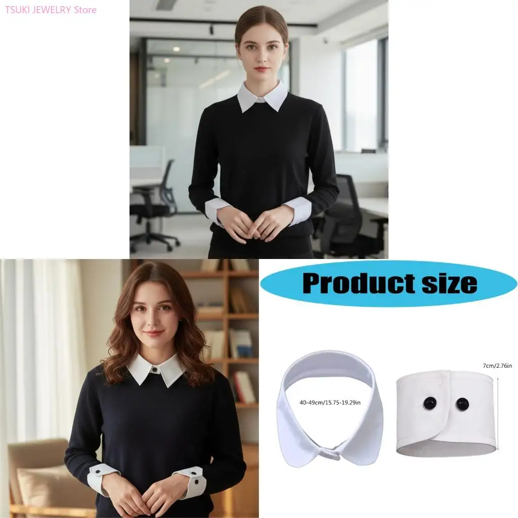 

62KE Reusable False Collar Sleeves Formal Dress Shirt Accessories for Meeting 2PCS