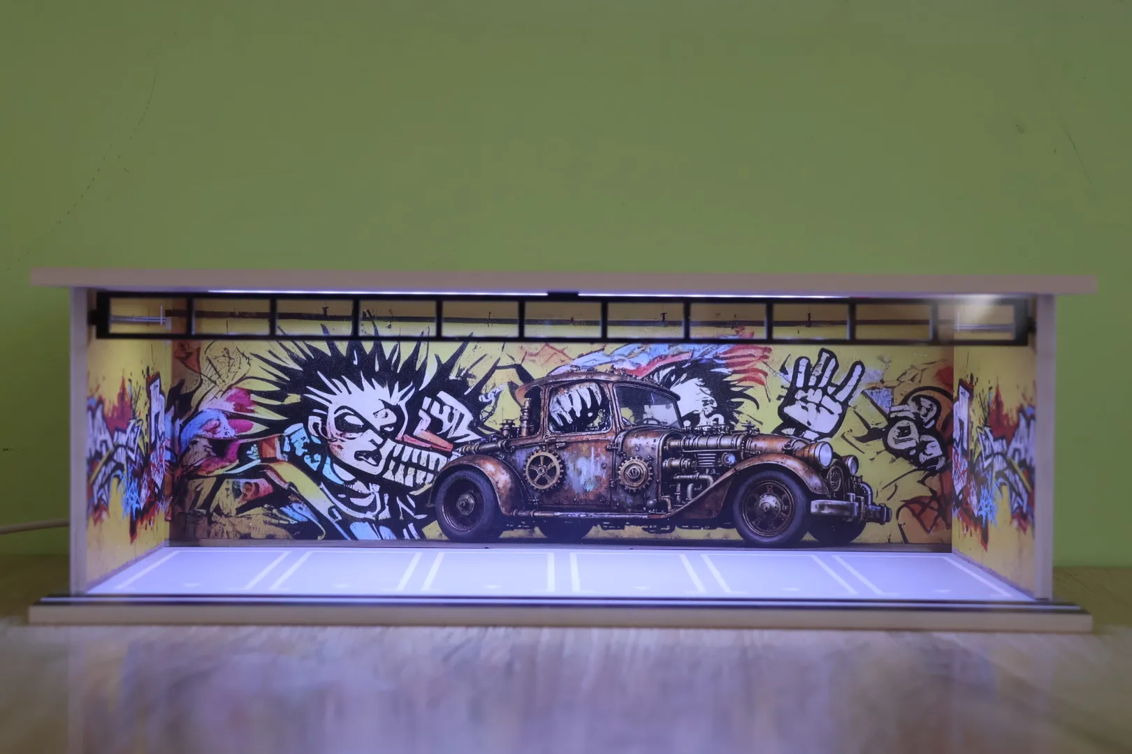 1/64 Scale USB LED Light Car Garage Diorama Models Display Model Miniature Parking Lot Collectible Gift for Model Enthusiasts