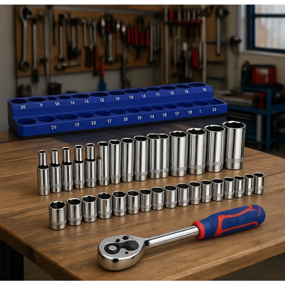 

32-Piece 3/8" Drive Metric Socket & Ratchet Set 6-20mm with Magnetic Organizer for Auto Repair