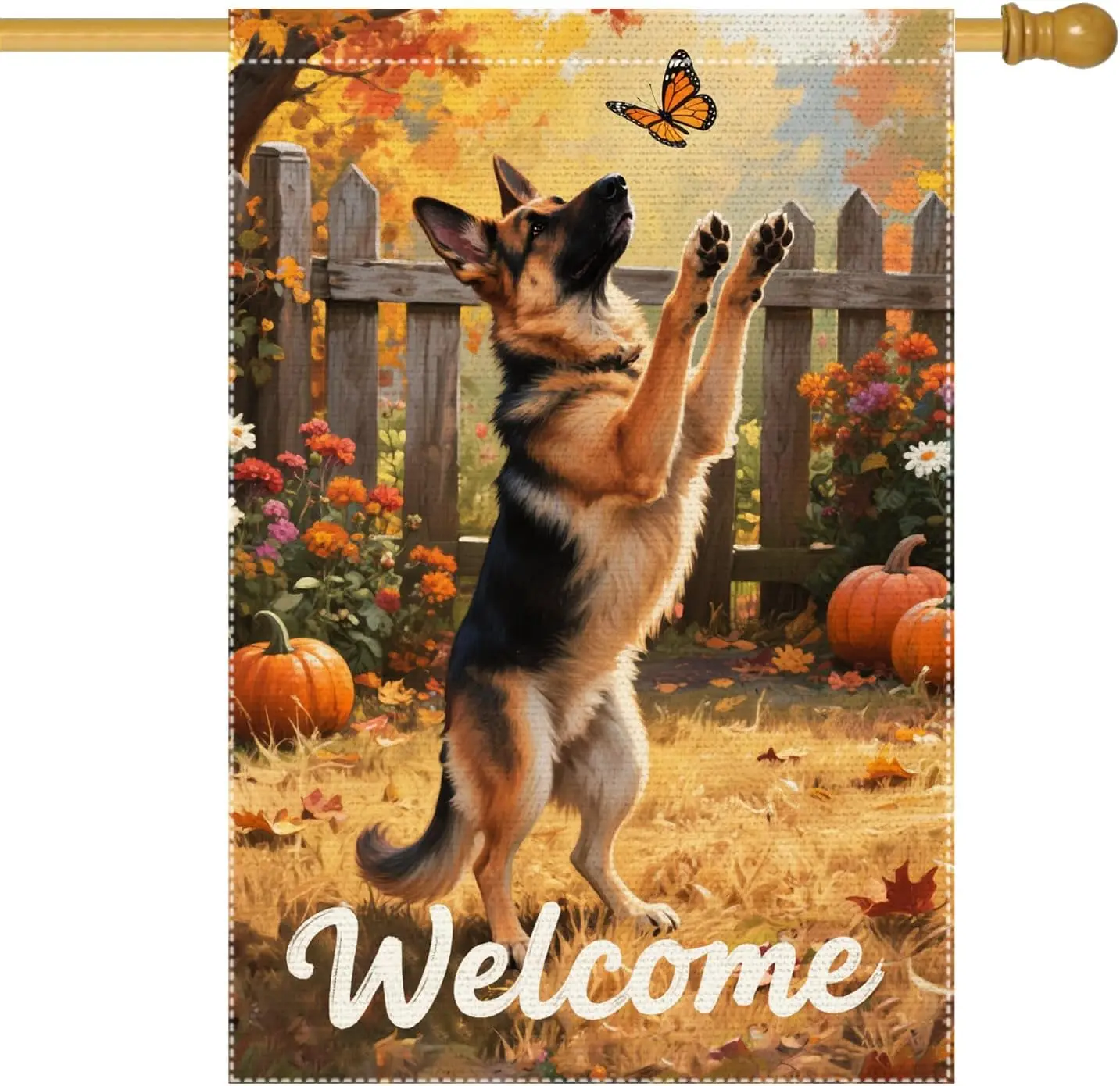 Welcome Fall Garden Flag German shepherd Garden Flags 28X40 Inch Double Sided Vertical Small Pumpkin Villa Outside Patio Bur cci