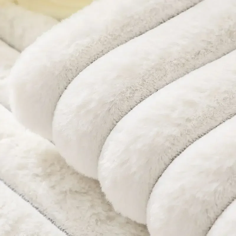 Rabbit Plush Straight Strip Sofa Cover Thicken Plush Sofa Mat Couch Slipcovers for Living Room Solid Color Anti-slip Sofa Towel