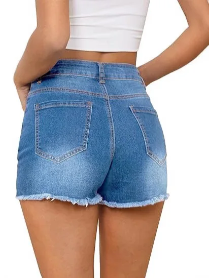Casual Vintage Denim Shorts High Waist Ripped Light Fade Shorts Slim Fit Distressed Summer Shorts Frayed Edge Sexy Hot Pants view 3