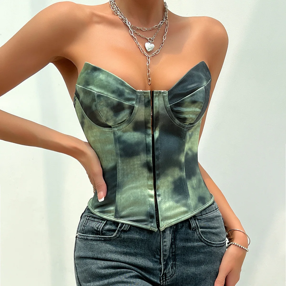 Mode tanpa lengan bahu terbuka beludru korset seksi rompi atasan Crop pakaian dalam wanita Backless Bustier Top sabuk pelangsing Gotik