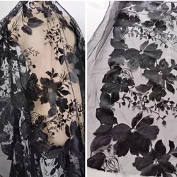 Mesh Fabric Black Flower Embroidery Soft Wedding Dress Decorative Fashion Apparel Sewing Fabric Polyester Material Cloth Diy