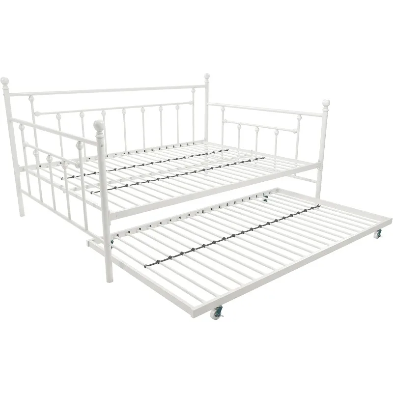 Manila Metal Full Size Daybed and Twin Size Trundle (White) US(Origin)