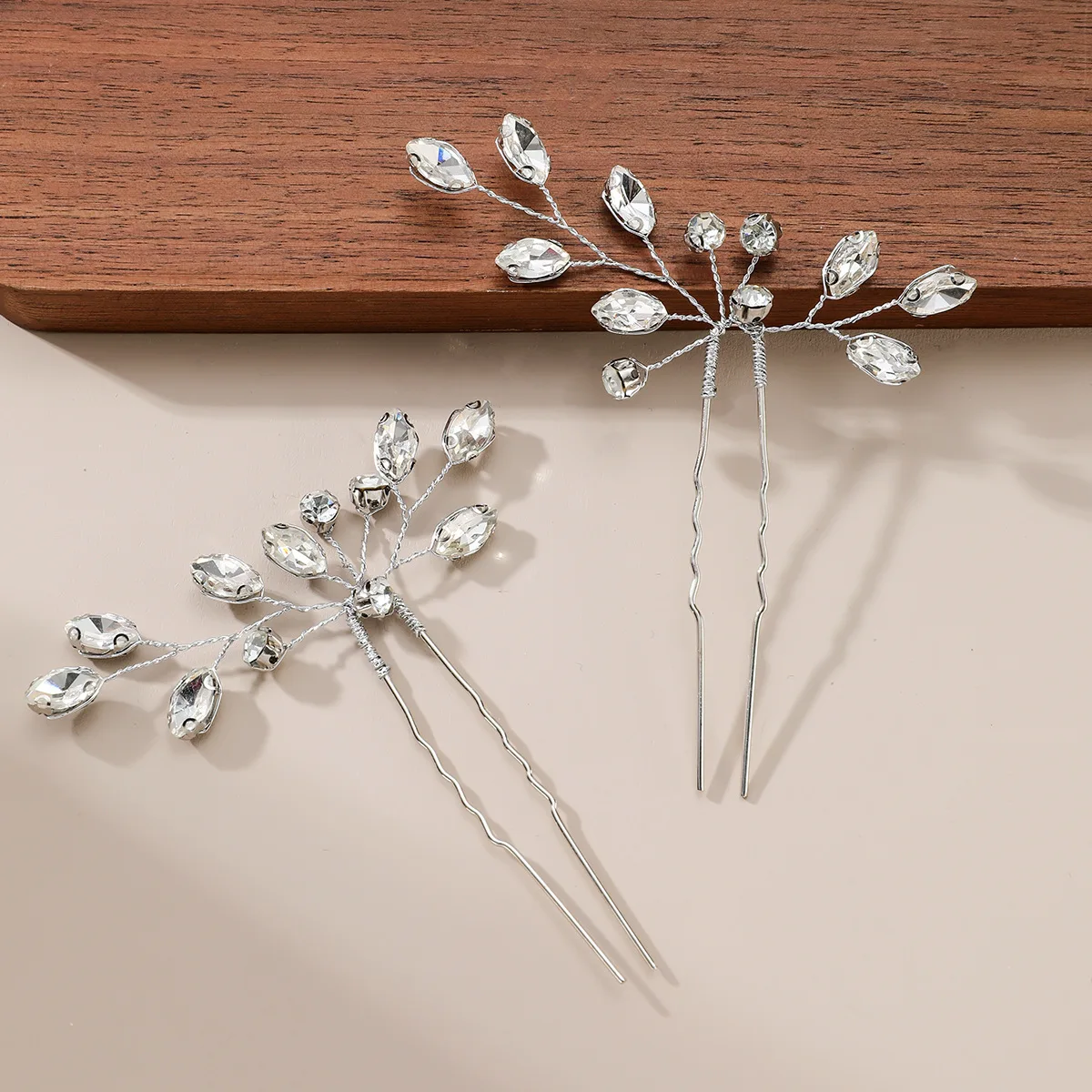 2PCS Trendy Hair Clip Bride Hairpin U-shaped Alloy Tiaras Wedding Hair Accessories Princess Party Headpiece Bride Hair Jewelry