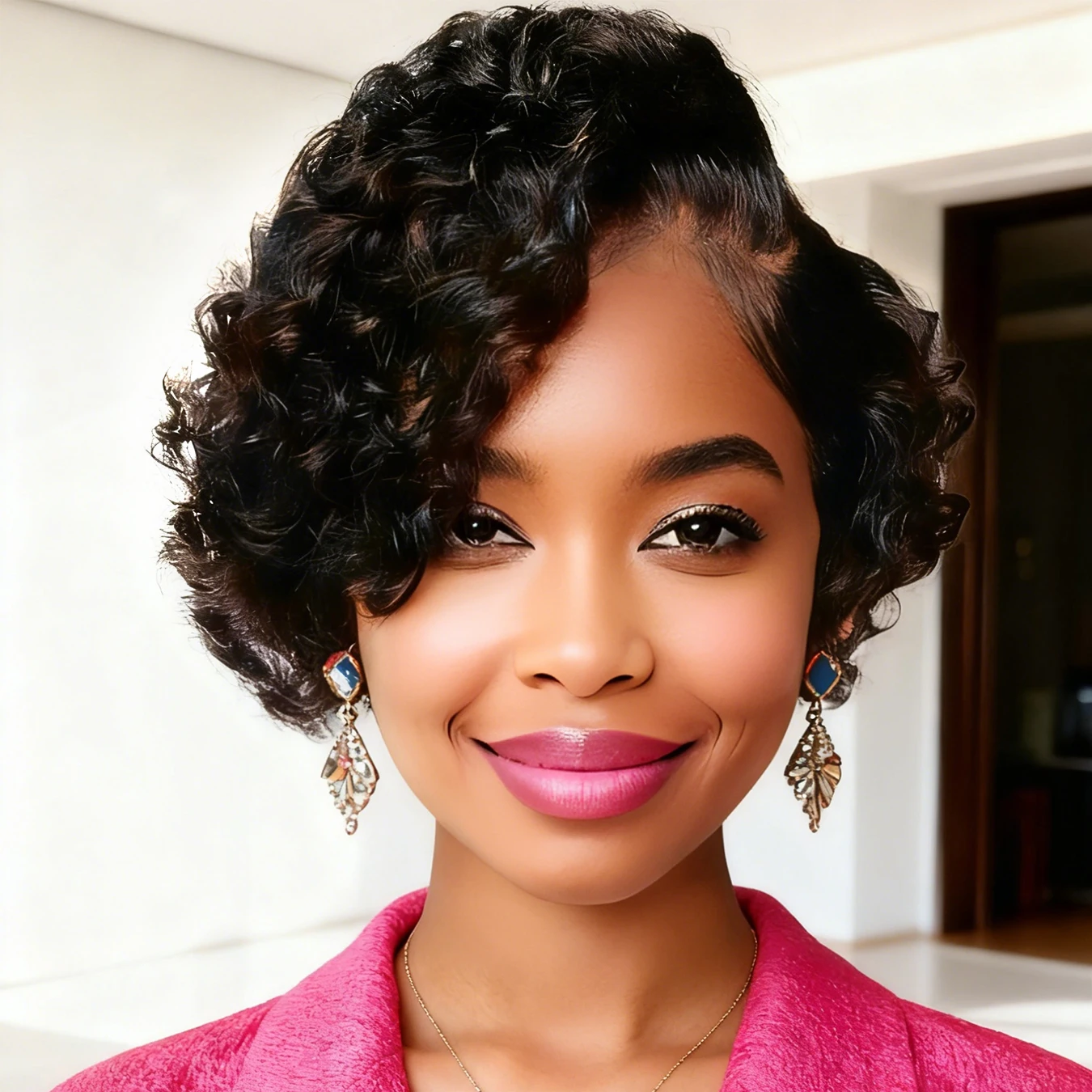 

Парик из натуральных волос Pixie Cut Curly Bob 13x1 с кружевной передней частью, глубокая волна, для женщин