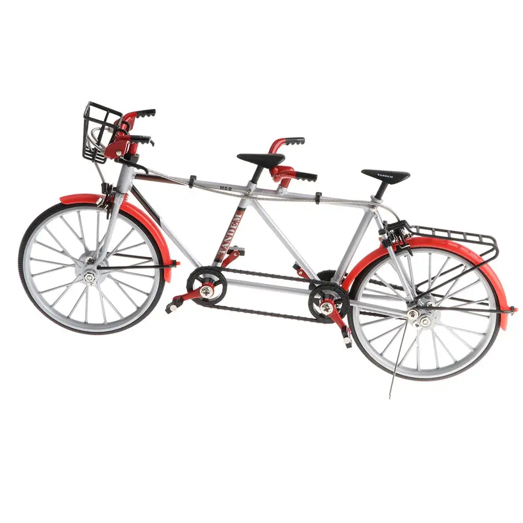 Tandem Miniature Replica Bicycle Toy Alloy Diecast Red Racing Bike Collectible Model for Dollhouse Display