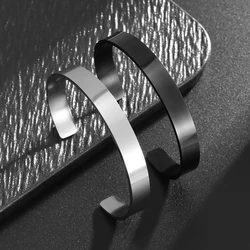 Stainless Steel Glossy Engravable Cuff Bracelet Suitable for Men's Personalized Simple Wrist Accessories