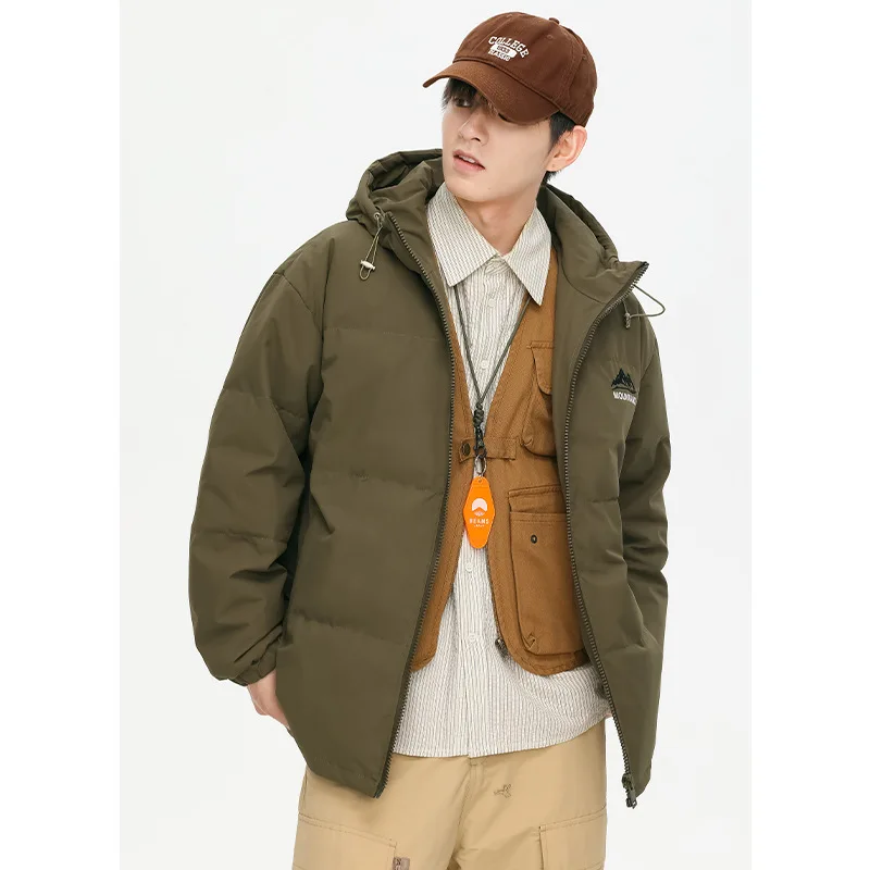 Men Winter Jacket Japanese Hooded Down Jacket American Thicken Keep Warm White Duck Down Bread Service Couple Coats Loose