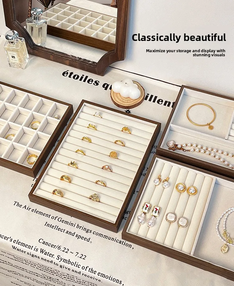 High-end Walnut Pattern Jewelry Tray Large Capacity Multi-grid Ring Necklace Stud Earrings Jewelry Storage Display Tray