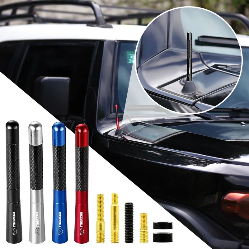 12CM Car Radio Antenna Carbon Fiber Roof Signal Aerial Replacement for Mazda 3 6 CX5 CX3 CX9 GH BK MP MX5 RX8 Axela Valve Stems
