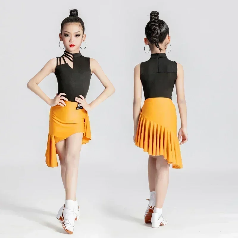 Estate Bambini Abbigliamento da ballo latino Ragazze Competizione Abiti da allenamento Gonna da ballo latino Abito diviso