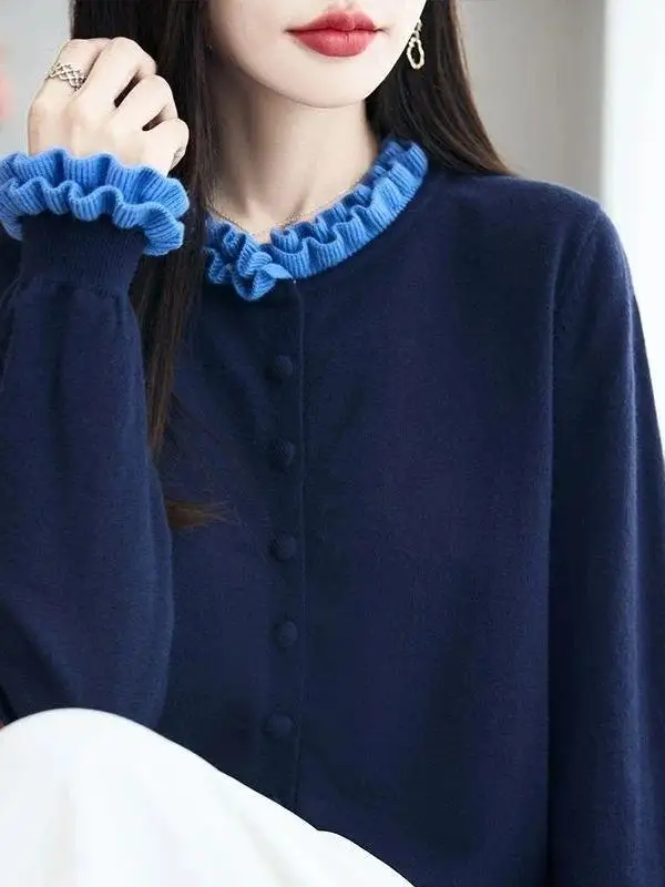 

Sweet Princess Style Knitted Cardigan Women's Spring Autumn New Fashion Gentle Wind Lace Collar Sweater Anti-soiling Durable
