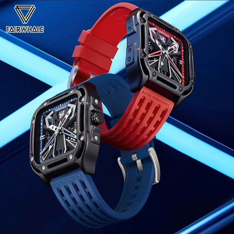 Mark Fairwhale Luxury Automatic Watch Mens Original Fashion Sports Waterproof Hollow Square Tourbillon Mechanical Wristwatch Man