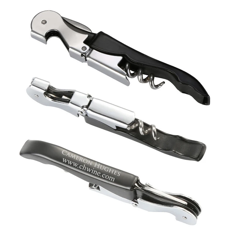 

Promotional Gift Black Wine Corkscrew Bottle Opener Custom Logo Metal Corkscrew Beer Cap Opener and Foil Cutter Knife 100 Pieces
