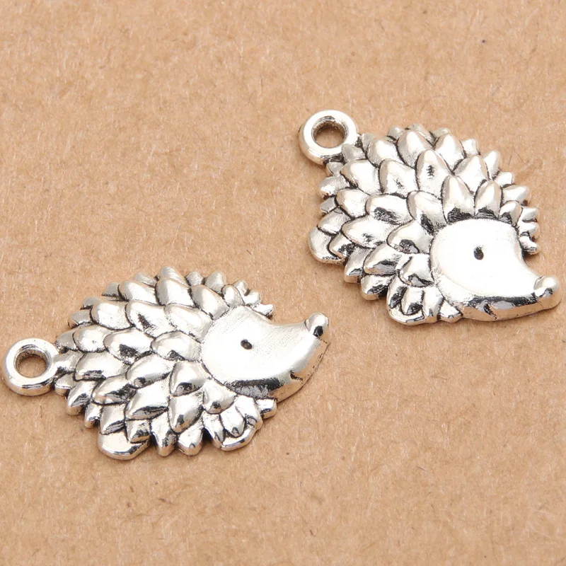 30pcs Silver Color 22x14mm Hedgehog Charms Animal Pendant Fit Necklaces DIY Handmade Jewelry Making Metal Alloy Finding Supplies