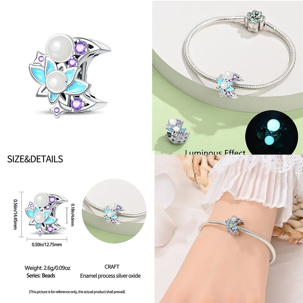 925 เงินสีZircon Luminous Sun Star Moon Series CharmsลูกปัดFit 925 สร้อยข้อมือเดิมFine DIYเครื่องประดับทํา