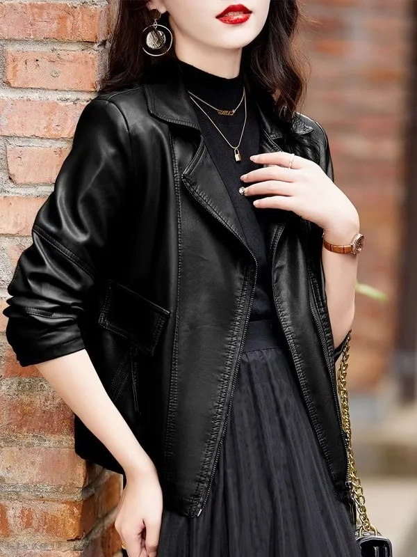   Ning Cappotto in pelle PU Faionable da donna in pelle da motociclista ort Jaet Slim Fit Casual Sle Autunno Nuovo arrivo