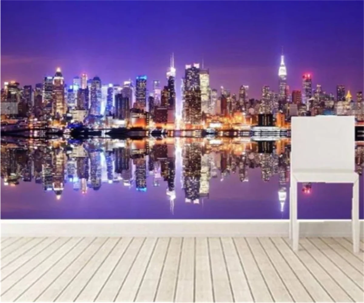 

Customize Large murals for living room City water night scene Landscape Architecture murals 3d Wallpaper