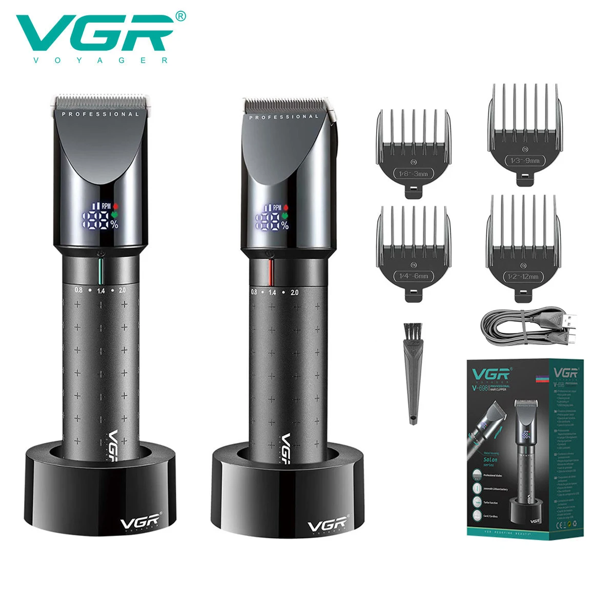 VGR 698 ハイエンドバリカン、ディープクリーニングヘアトリマー、多機能メンズ脱毛サロンカービング、電動プッシュシア