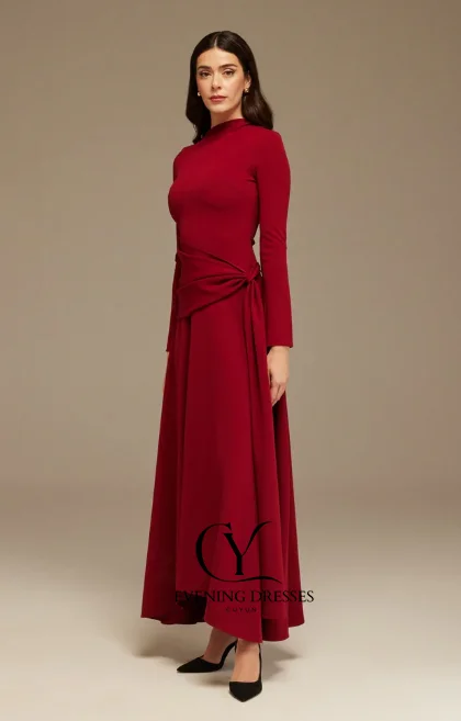 فساتين CUYUN أنيقة بأكمام طويلة لحفلات الزفاف للضيوف أرجواني كريب ثنيات غير متماثلة ورقبة غير متماثلة فستان ماكسي مخصص للحفلات 2026