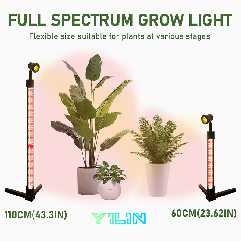 밝기 조절 가능한 풀 스펙트럼 LED 식물 성장 스탠딩 플로어 램프, 일광 램프 포함, 실내 온실 식물 성장용 식물 조명