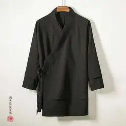 #4213 Black White Cotton Linen Jacket Loose Plus Size 5XL Long Cardigan Kimono Jacket Vintage Outerwear Mens Jackets And Coats