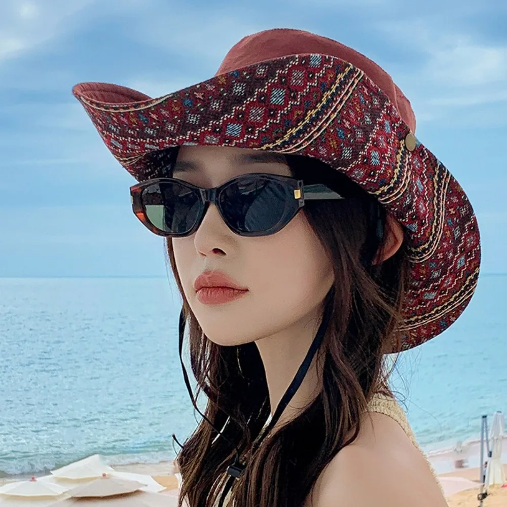 

Floral Printed Women's Sun Hat Wide Brim Large Brimmed Wide Brim Bucket Hat Sunscreen Anti-UV Mountain Climbing Hat Spring