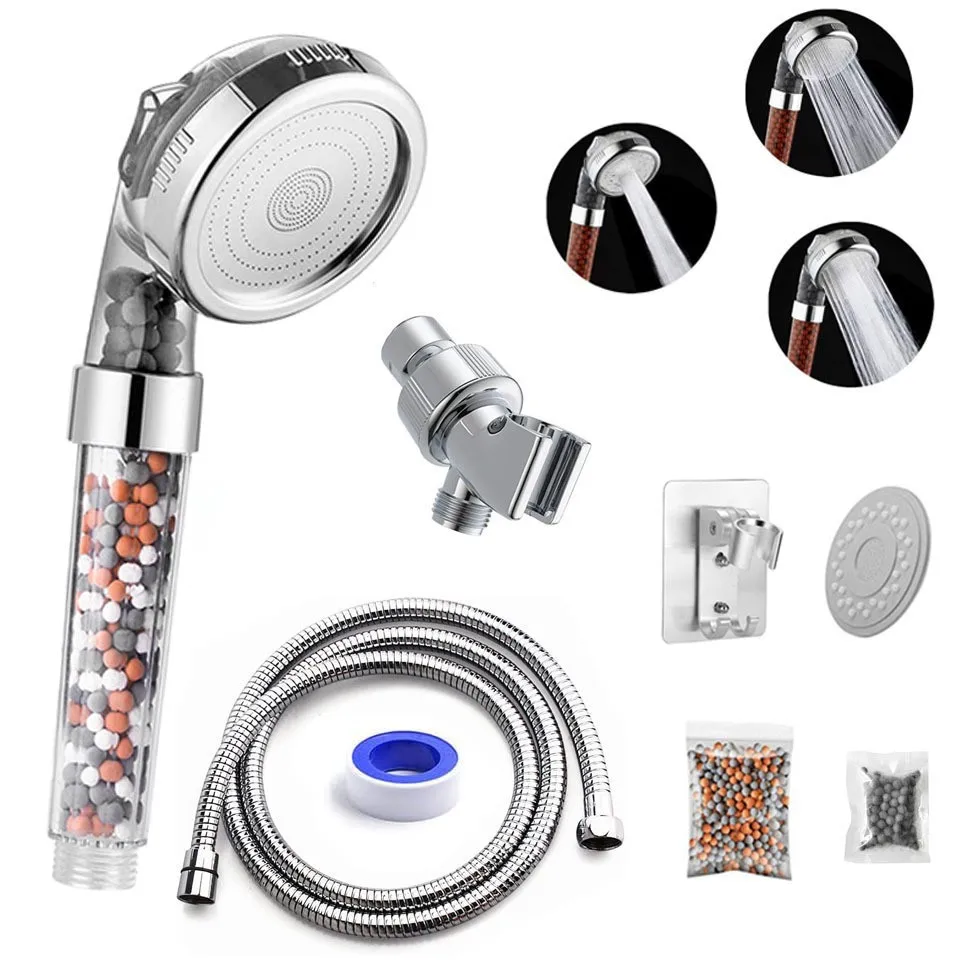

New 3 Modes Shower Head High Pressure Water Filter Shower Mineral balls Showerhead for Bathroom Anion Nozzle